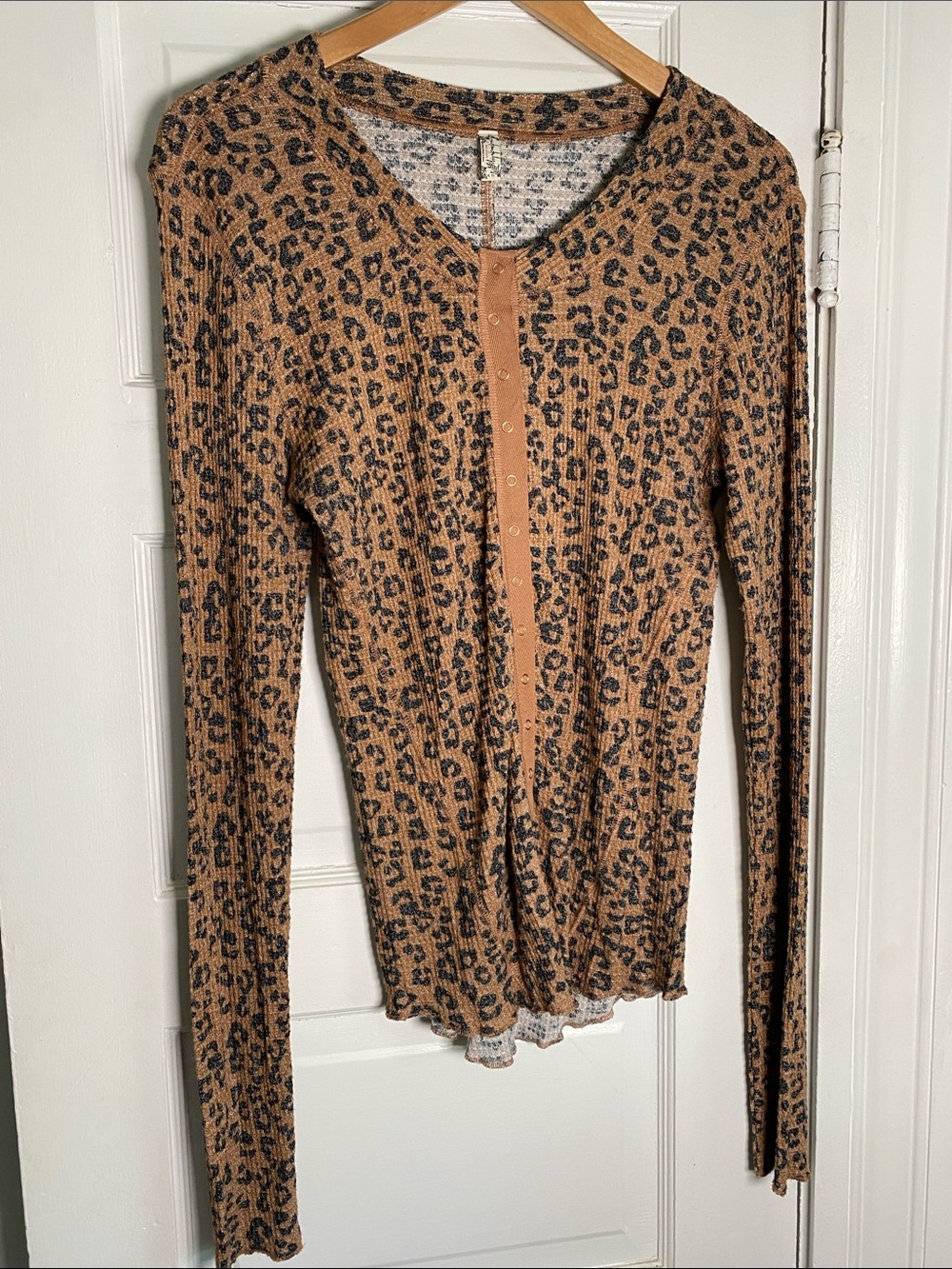 Free People Leopard Print Long-Sleeve Henley - Brown, Black